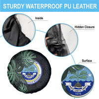 Federated States Of Micronesia Spare Tire Cover FSM Tropical Monstera Leaf Dark Tribal Pattern