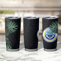 Federated States Of Micronesia Tumbler Cup FSM Tropical Monstera Leaf Dark Tribal Pattern