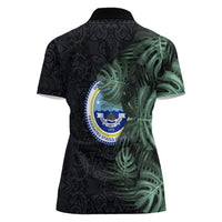 Federated States Of Micronesia Women Polo Shirt FSM Tropical Monstera Leaf Dark Tribal Pattern