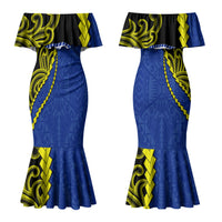 Federated States Of Micronesia FSM Couples Matching Mermaid Dress and Hawaiian Shirt Pacific Islander Tribal Swirl Geometric Pattern