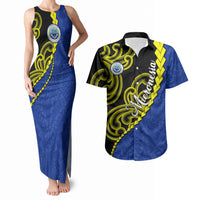 Federated States Of Micronesia FSM Couples Matching Tank Maxi Dress and Hawaiian Shirt Pacific Islander Tribal Swirl Geometric Pattern