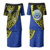 Federated States Of Micronesia FSM Family Matching Puletasi and Hawaiian Shirt Pacific Islander Tribal Swirl Geometric Pattern