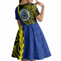 Federated States Of Micronesia FSM Kid Short Sleeve Dress Pacific Islander Tribal Swirl Geometric Pattern