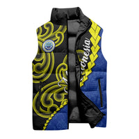 Federated States Of Micronesia FSM Sleeveless Puffer Jacket Pacific Islander Tribal Swirl Geometric Pattern
