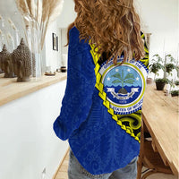Federated States Of Micronesia FSM Women Casual Shirt Pacific Islander Tribal Swirl Geometric Pattern