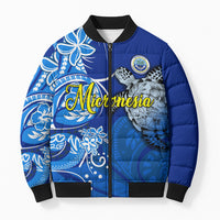 Micronesia Sea Turtle Bomber Puffer Jacket Federated States Of Micronesia Tribal Floral Pattern