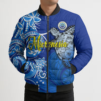 Micronesia Sea Turtle Bomber Puffer Jacket Federated States Of Micronesia Tribal Floral Pattern