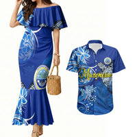 Micronesia Sea Turtle Couples Matching Mermaid Dress and Hawaiian Shirt Federated States Of Micronesia Tribal Floral Pattern