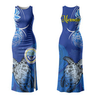Micronesia Sea Turtle Couples Matching Tank Maxi Dress and Hawaiian Shirt Federated States Of Micronesia Tribal Floral Pattern