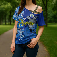 Micronesia Sea Turtle Cross Shoulder Shirt Federated States Of Micronesia Tribal Floral Pattern