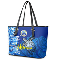 Micronesia Sea Turtle Leather Tote Bag Federated States Of Micronesia Tribal Floral Pattern