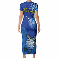 Micronesia Sea Turtle Short Sleeve Bodycon Dress Federated States Of Micronesia Tribal Floral Pattern