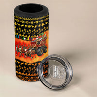 Tropical Christmas In July Santa Claus 4 in 1 Can Cooler Tumbler Festive Hawaiian With Beach Reindeer Sleigh