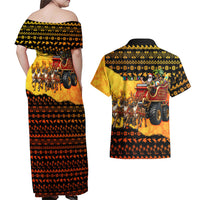 Tropical Christmas In July Santa Claus Couples Matching Off Shoulder Maxi Dress and Hawaiian Shirt Festive Hawaiian With Beach Reindeer Sleigh TS04 - Polynesian Pride