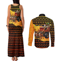 Tropical Christmas In July Santa Claus Couples Matching Tank Maxi Dress and Long Sleeve Button Shirt Festive Hawaiian With Beach Reindeer Sleigh TS04 - Polynesian Pride