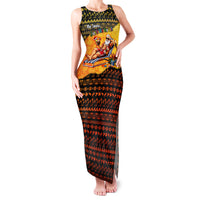 Tropical Christmas In July Santa Claus Family Matching Tank Maxi Dress and Hawaiian Shirt Festive Hawaiian With Beach Reindeer Sleigh TS04 Mom's Dress Orange Black - Polynesian Pride