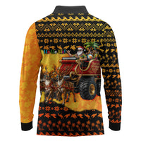 Tropical Christmas In July Santa Claus Long Sleeve Polo Shirt Festive Hawaiian With Beach Reindeer Sleigh