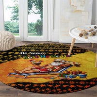 Tropical Christmas In July Santa Claus Round Carpet Festive Hawaiian With Beach Reindeer Sleigh