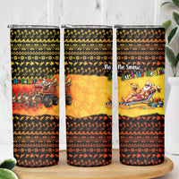 Tropical Christmas In July Santa Claus Skinny Tumbler Festive Hawaiian With Beach Reindeer Sleigh TS04 - Polynesian Pride