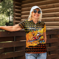Tropical Christmas In July Santa Claus Women Polo Shirt Festive Hawaiian With Beach Reindeer Sleigh TS04 - Polynesian Pride