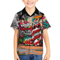 Tropical Christmas In July Candy Cane Surf Family Matching Long Sleeve Bodycon Dress and Hawaiian Shirt Vibrant Street Art Beach Graffiti Graphic TS04 Son's Shirt Orange Grey - Polynesian Pride