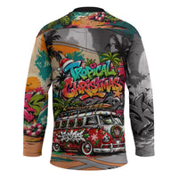 Tropical Christmas In July Candy Cane Surf Hockey Jersey Vibrant Street Art Beach Graffiti Graphic