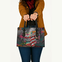 Tropical Christmas In July Candy Cane Surf Leather Bag Vibrant Street Art Beach Graffiti Graphic