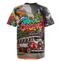Tropical Christmas In July Candy Cane Surf Rugby Jersey Vibrant Street Art Beach Graffiti Graphic