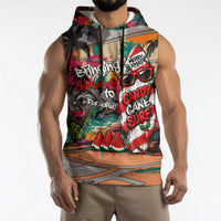 Tropical Christmas In July Candy Cane Surf Sleeveless Hoodie Vibrant Street Art Beach Graffiti Graphic
