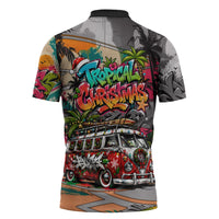 Tropical Christmas In July Candy Cane Surf Zipper Polo Shirt Vibrant Street Art Beach Graffiti Graphic