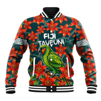 Fiji Taveuni Parrot Baseball Jacket Tropical Waterfall Landscape With Floral Tribal Pattern