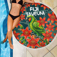 Fiji Taveuni Parrot Beach Blanket Tropical Waterfall Landscape With Floral Tribal Pattern