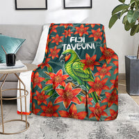 Fiji Taveuni Parrot Blanket Tropical Waterfall Landscape With Floral Tribal Pattern