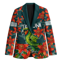 Fiji Taveuni Parrot Blazer Tropical Waterfall Landscape With Floral Tribal Pattern