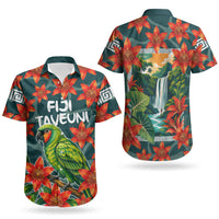 Fiji Taveuni Parrot Couples Matching Mermaid Dress and Hawaiian Shirt Tropical Waterfall Landscape With Floral Tribal Pattern
