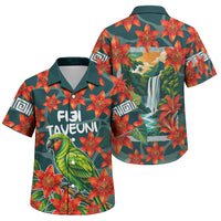 Fiji Taveuni Parrot Family Matching Tank Maxi Dress and Hawaiian Shirt Tropical Waterfall Landscape With Floral Tribal Pattern