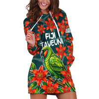 Fiji Taveuni Parrot Hoodie Dress Tropical Waterfall Landscape With Floral Tribal Pattern