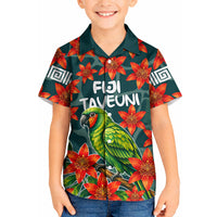 Fiji Taveuni Parrot Kid Hawaiian Shirt Tropical Waterfall Landscape With Floral Tribal Pattern