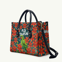 Fiji Taveuni Parrot Leather Bag Tropical Waterfall Landscape With Floral Tribal Pattern