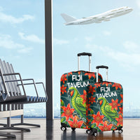 Fiji Taveuni Parrot Luggage Cover Tropical Waterfall Landscape With Floral Tribal Pattern