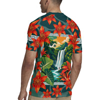 Fiji Taveuni Parrot Rugby Jersey Tropical Waterfall Landscape With Floral Tribal Pattern