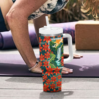 Fiji Taveuni Parrot Tumbler With Handle Tropical Waterfall Landscape With Floral Tribal Pattern