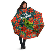 Fiji Taveuni Parrot Umbrella Tropical Waterfall Landscape With Floral Tribal Pattern