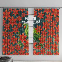 Fiji Taveuni Parrot Window Curtain Tropical Waterfall Landscape With Floral Tribal Pattern