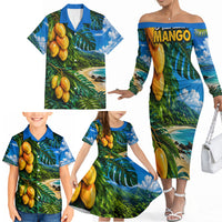 Hawaiian Mango Tropical Beach Family Matching Off The Shoulder Long Sleeve Dress and Hawaiian Shirt Scenic Island Nature Exotic Fruit Graphic TS04 - Polynesian Pride