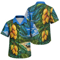 Hawaiian Mango Tropical Beach Family Matching Off Shoulder Short Dress and Hawaiian Shirt Scenic Island Nature Exotic Fruit Graphic TS04 Son's Shirt Blue Green - Polynesian Pride