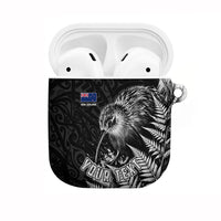 Personalized New Zealand Kiwi Bird AirPods Case Grunge Maori Tribal Pattern Silver Fern