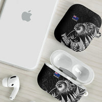 Personalized New Zealand Kiwi Bird AirPods Case Grunge Maori Tribal Pattern Silver Fern