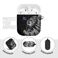 Personalized New Zealand Kiwi Bird AirPods Case Grunge Maori Tribal Pattern Silver Fern