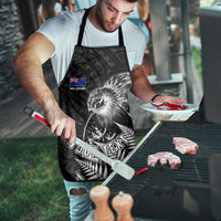 Personalized New Zealand Kiwi Bird Apron Grunge Maori Tribal Pattern Silver Fern